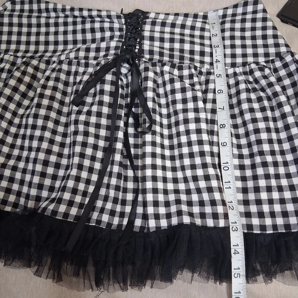 Plaid Mesh Lace Up Mini Skirt Fairycore Grunge Goth S/M - Picture 7 of 8